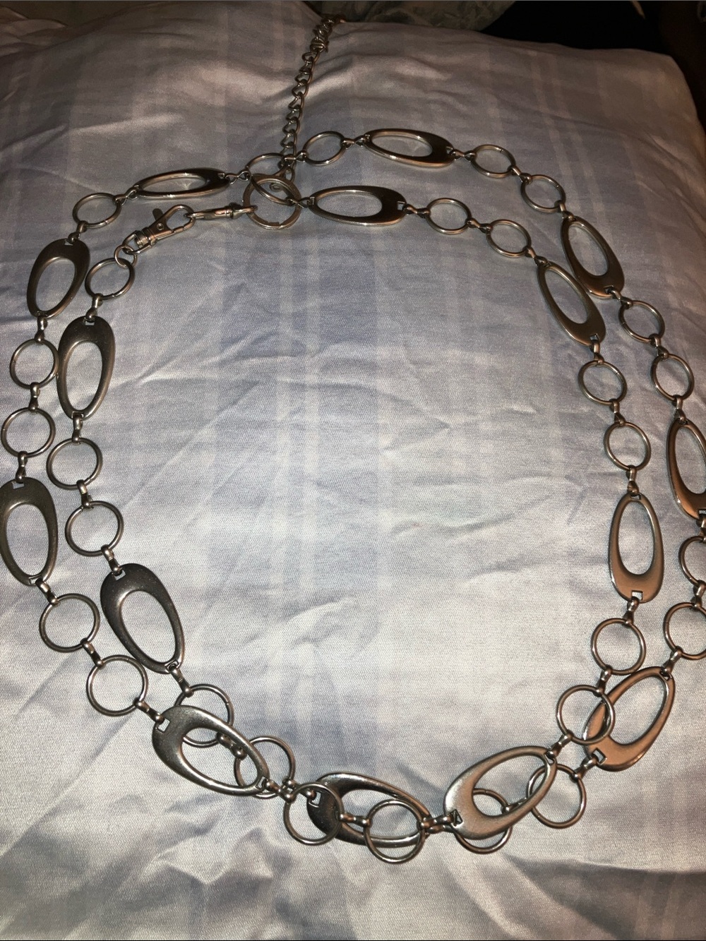 6’ Long Silver Oval Link Metal Belt - Unbranded